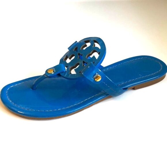 Tory Burch Shoes - TORY BURCH Miller Logo Thong Sandals Tropical Blue Patent Leather 6 MSRP $200
